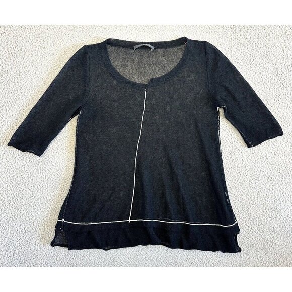 ELEMENTE CLEMENTE Black Wool Oversize Long Sleeve Tunic Top Knit Sheer - Picture 1 of 15